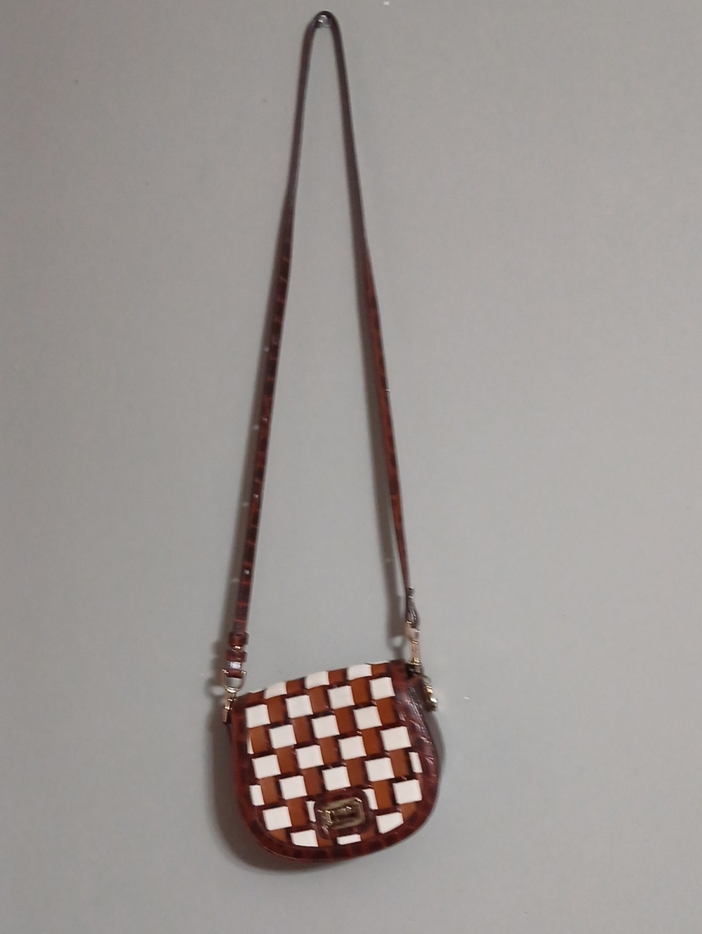 Brahmin Brown and White Woven Crossbody